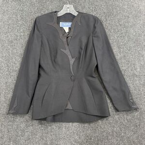 Vintage Thierry Mugler Blazer Women's 40 Black Cotton Silk Sculpted Jacket 80s